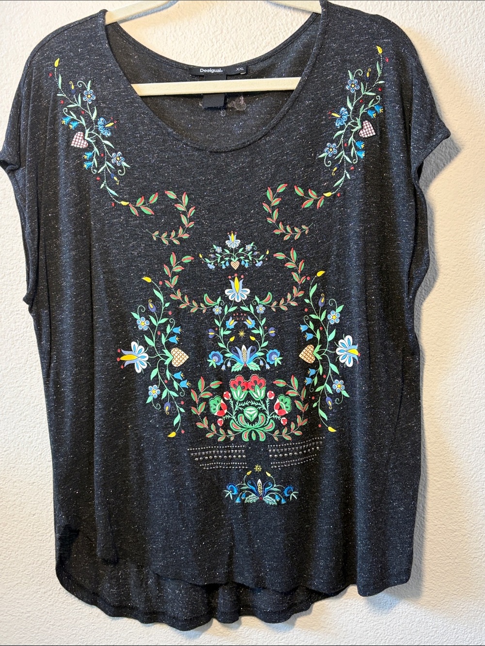 Desigual Black Tee with Multicolor Floral Print